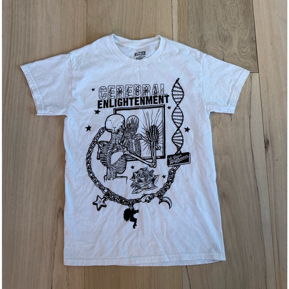 White & Black Short Sleeve Tee Shirt Skeletons Streetwear Roses Size Small NWOT